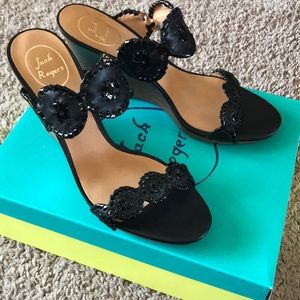 Jack Rogers black Luccia wedges NWT